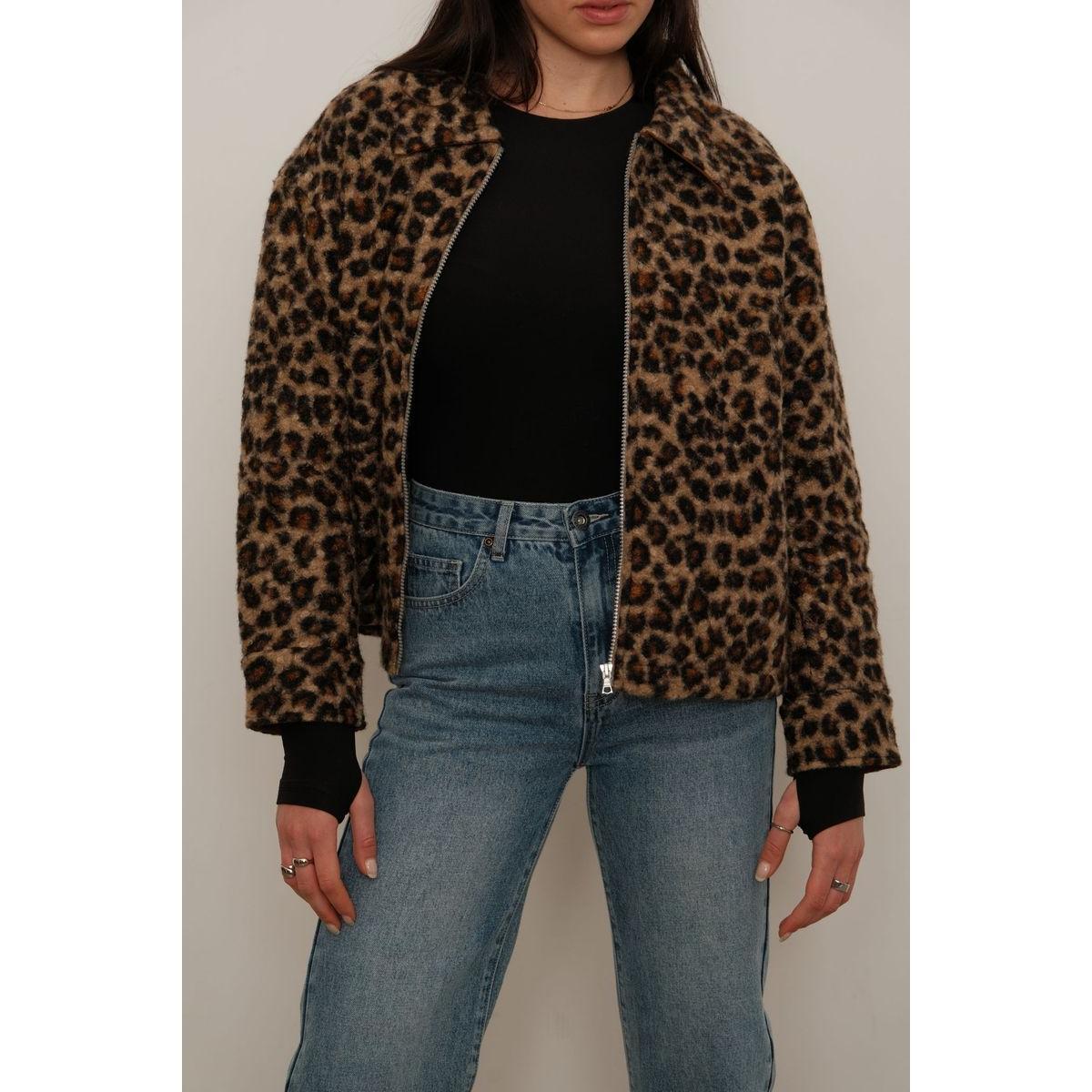 Kuwalla Manon Leopard Shacket — plush leopard sherpa zip jacket for cozy, stylish wear.
