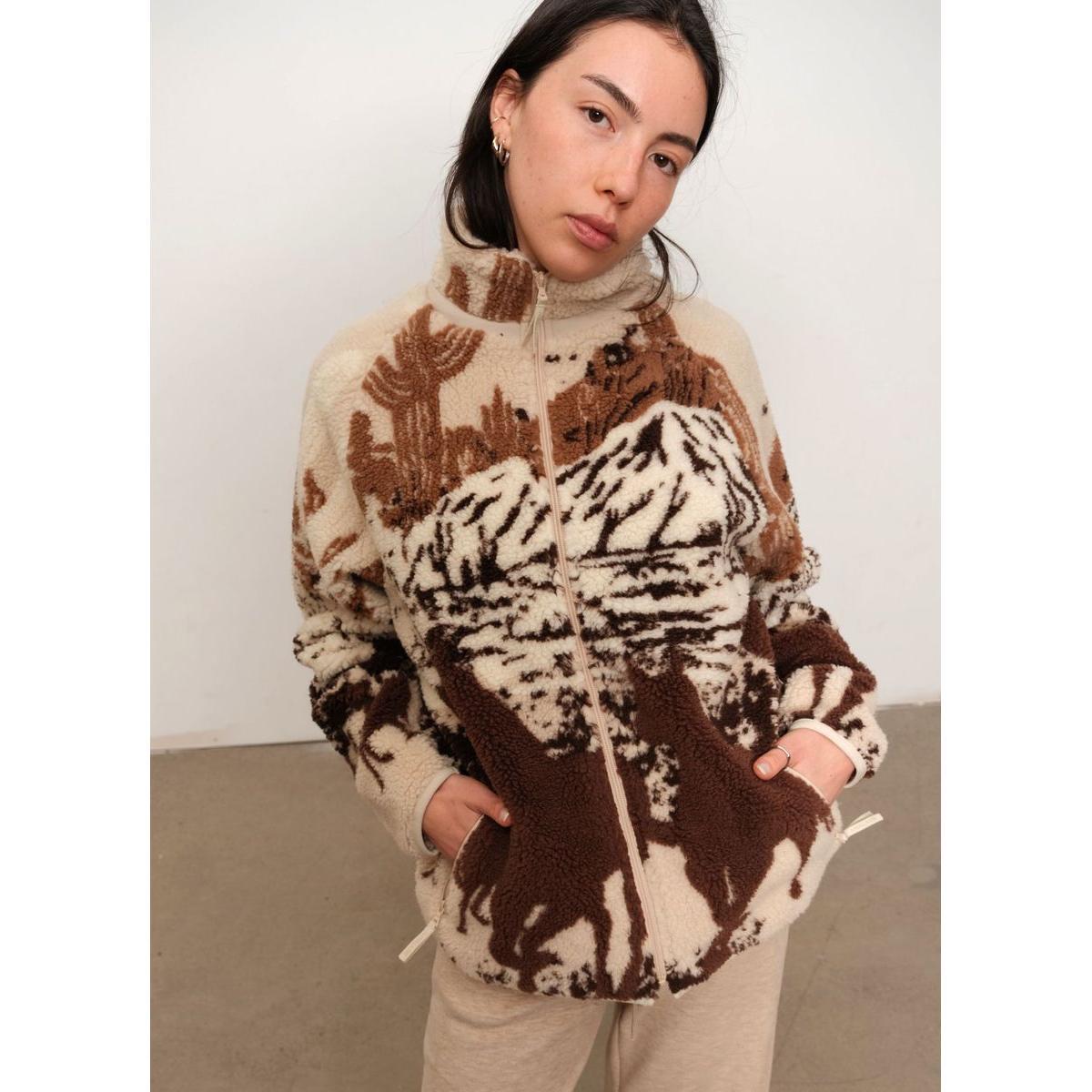 Kuwalla Printed Sherpa Fleece Jacket Desert Stallion by Kuwalla – plush unisex terry fleece with pockets.