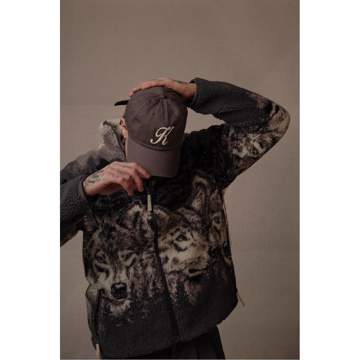 Kuwalla Printed Sherpa Fleece Jacket Wolf Pack featuring wolf print, cozy unisex fleece with practical pockets.