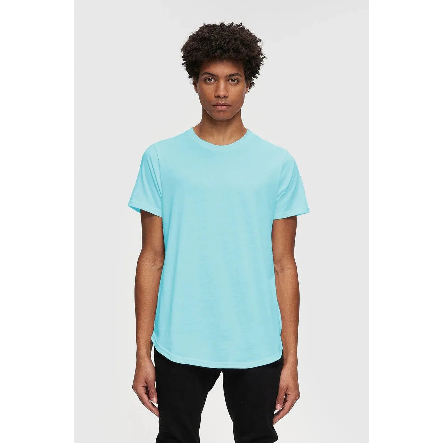 Kuwalla Scoop Tee tropical breeze blue—lightweight, double scoop tee with scooped hem and branded back label.