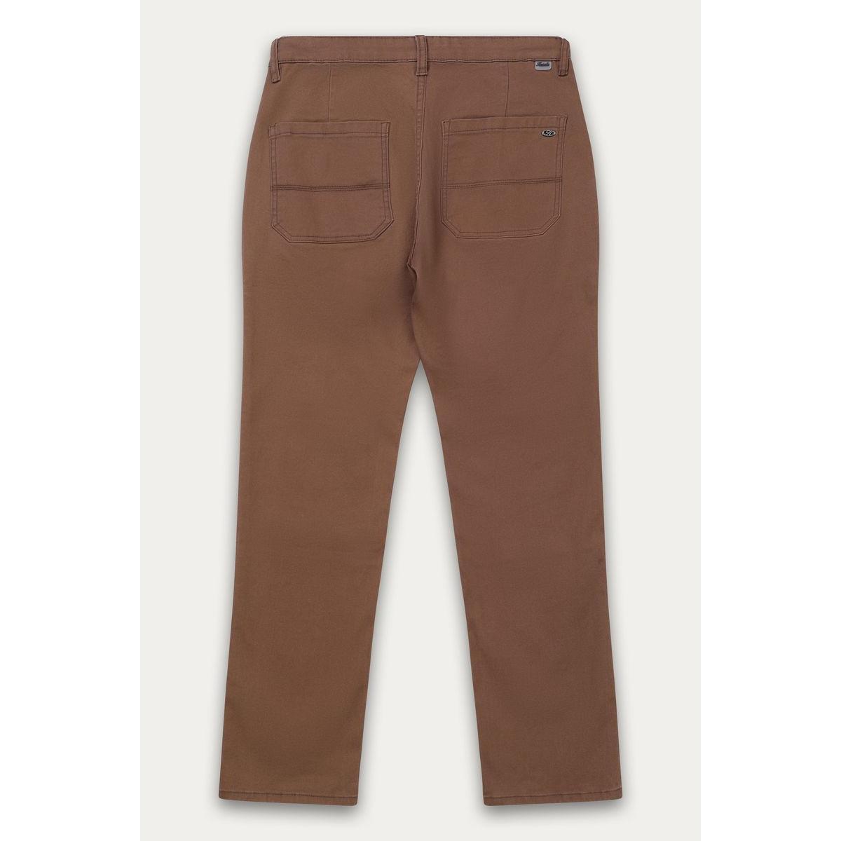 Kuwalla Straight Leg Chino Pant by Kuwalla Store in tan—stretch chinos with back pockets and rivet details.