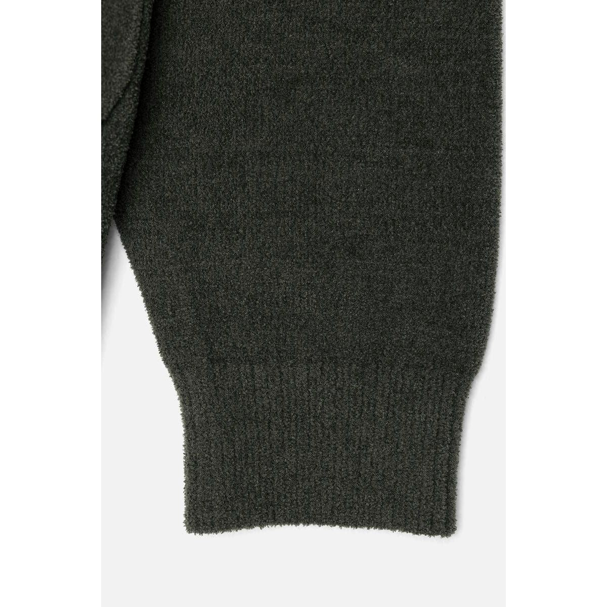 Kuwalla Textured Knit Crew sleeve cuff close-up in black knit, cozy ribbed detail for warmth and style.