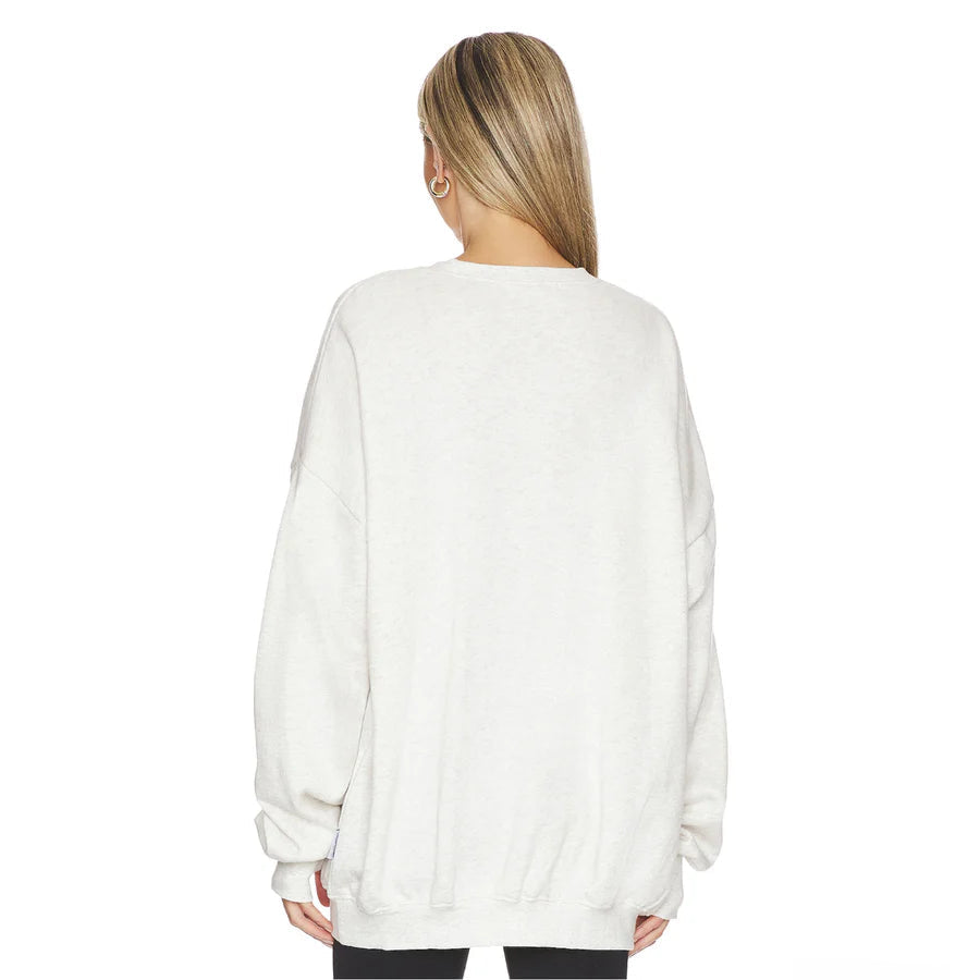 Laundry Room Ain't Crew oversized white sweatshirt, back view with ribbed cuffs and hem.