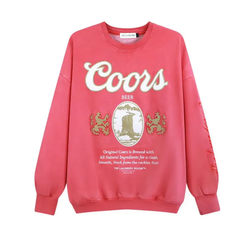 Red sweatshirt with Coors Beer logo on a white background