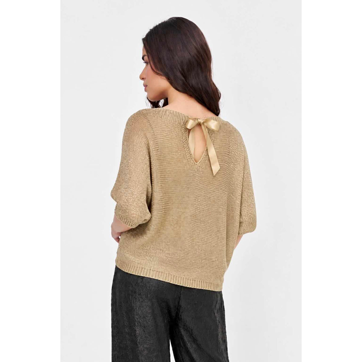 M Made in Italy Shimmer Sweater with Back Bow