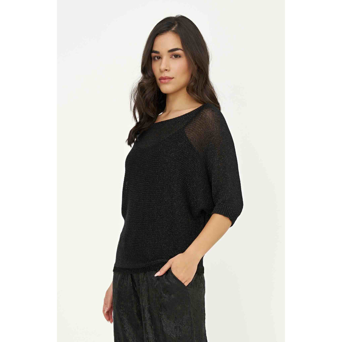 M Made in Italy Shimmer Sweater with Back Bow