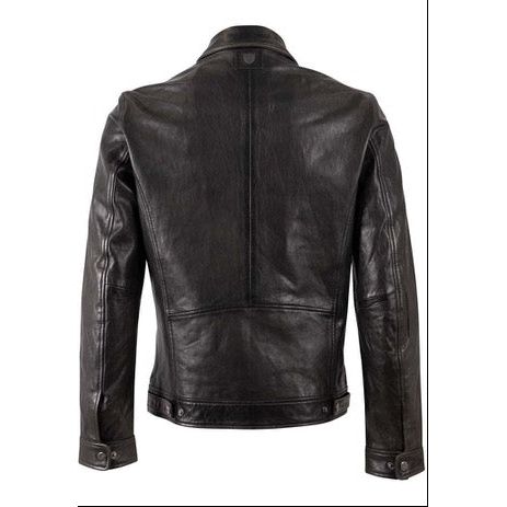 Mauritius Berink 2 UF Leather Jacket back view in black lambskin, sleek tailored biker style.