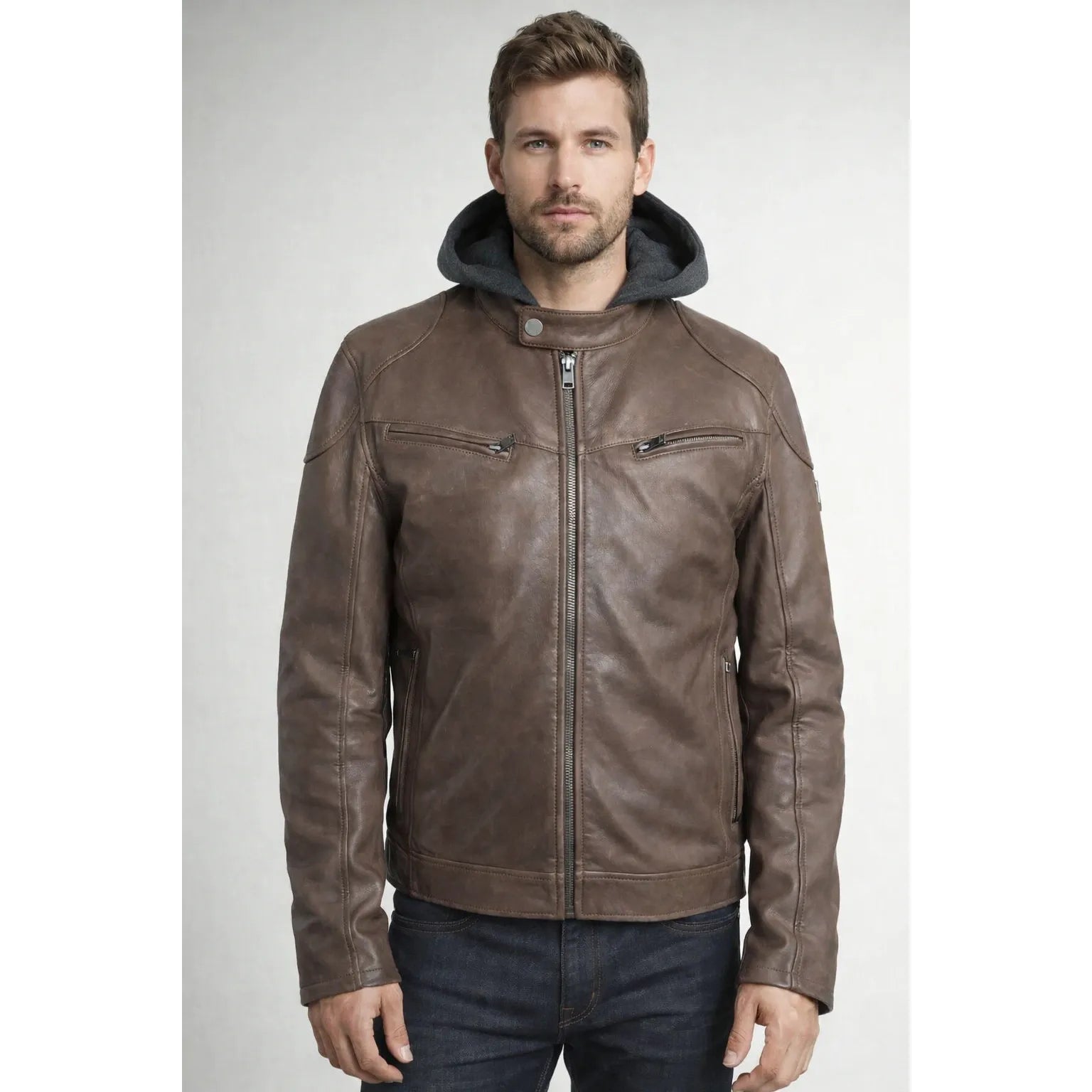 Mauritius Biko UF Jacket, black lambskin leather with hood, vegetable-tanned, timeless German men's design
