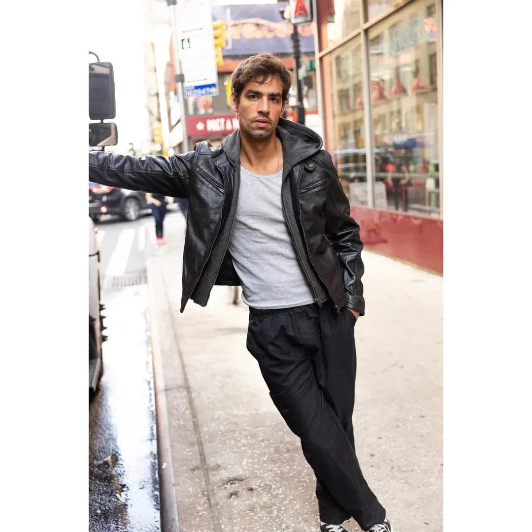 Mauritius Biko UF Jacket: classic men’s leather, 100% lambskin, vegetable-tanned, German design since US expansion.