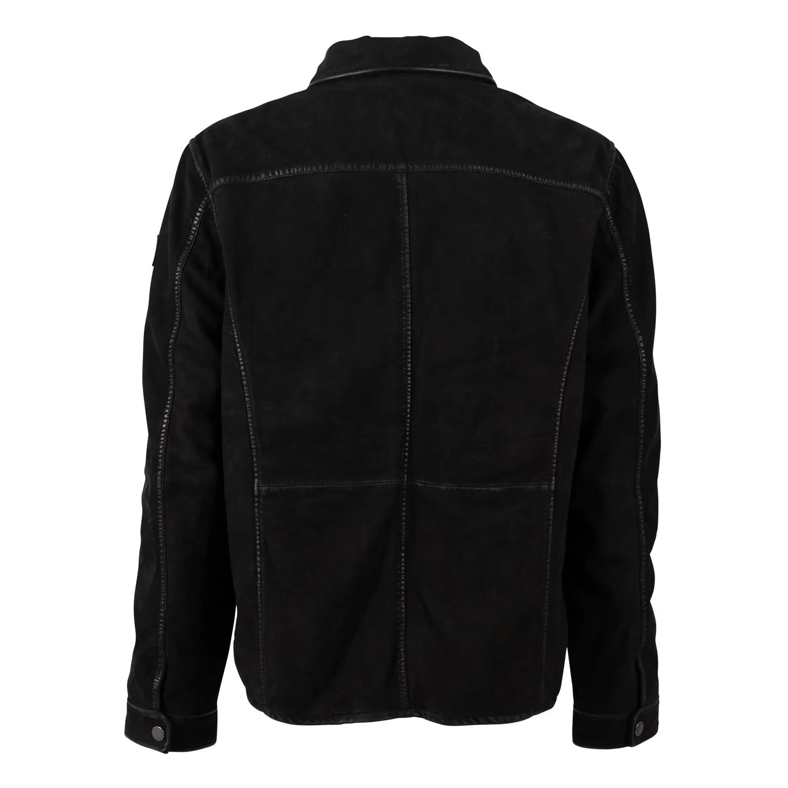 Mauritius Sedro UF Nubuck Leather Jacket, back view in black with stitched panels.