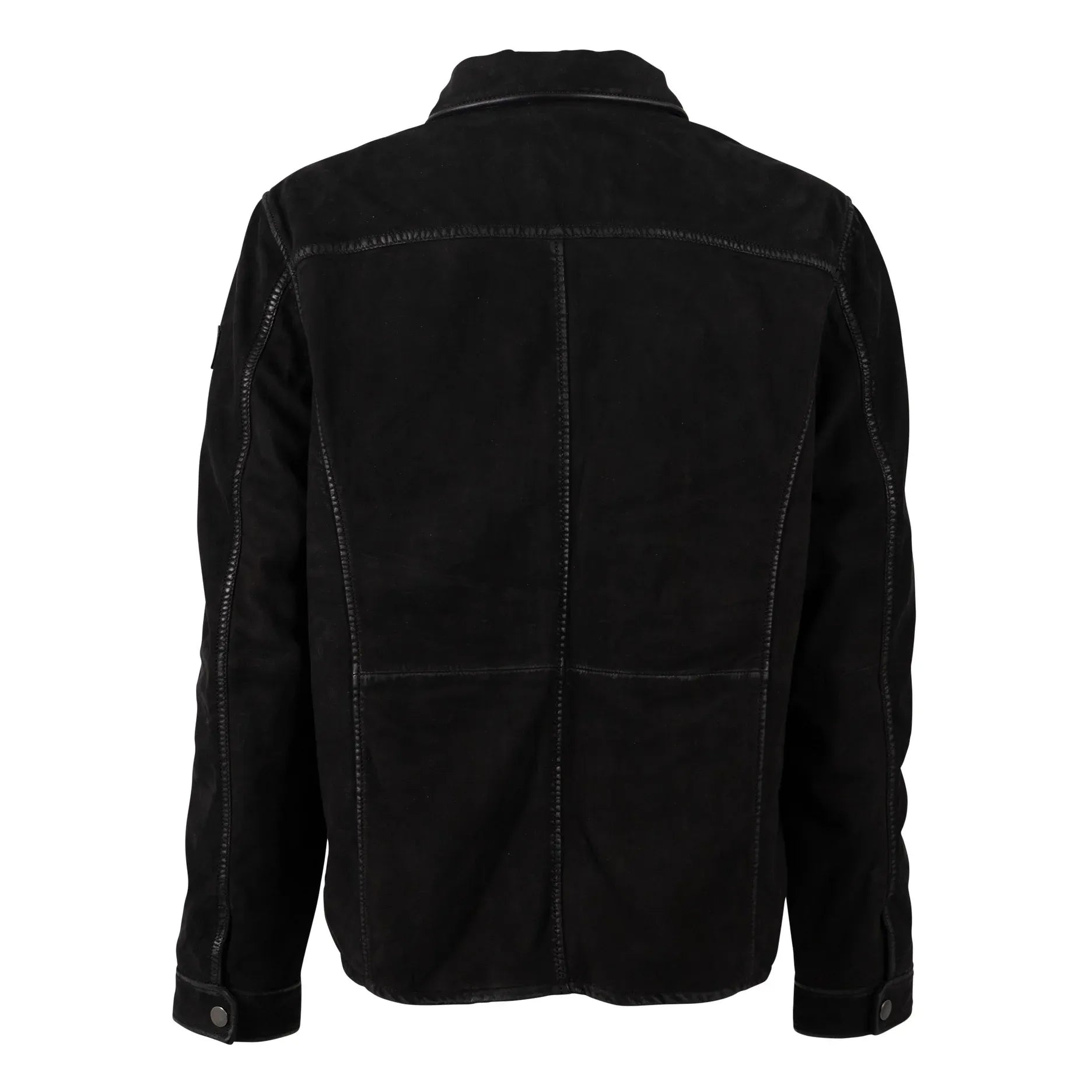 Mauritius Sedro UF Nubuck Leather Jacket, back view in black with stitched panels.