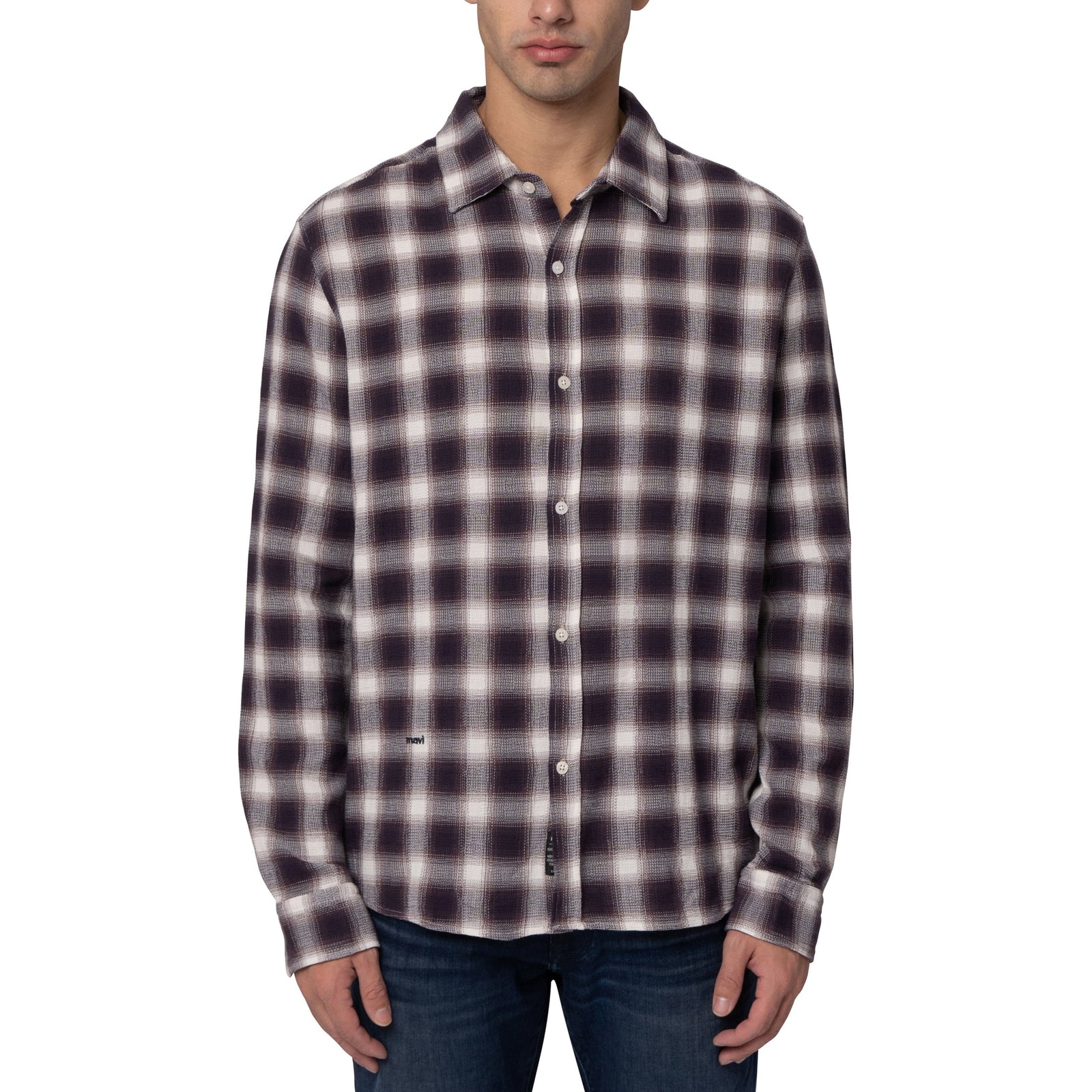 Mavi Check Long Sleeve Shirt in nightshade offers a stylish check pattern, perfect for casual denim outfits.