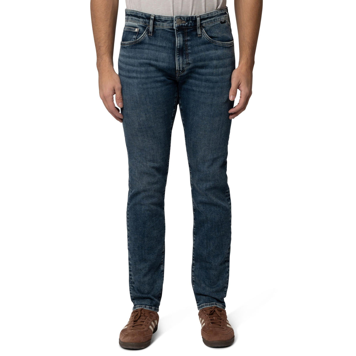 Mavi Jake Used Brushed Feather Blue Denim by Mavi: slim-leg indigo stretch jeans.