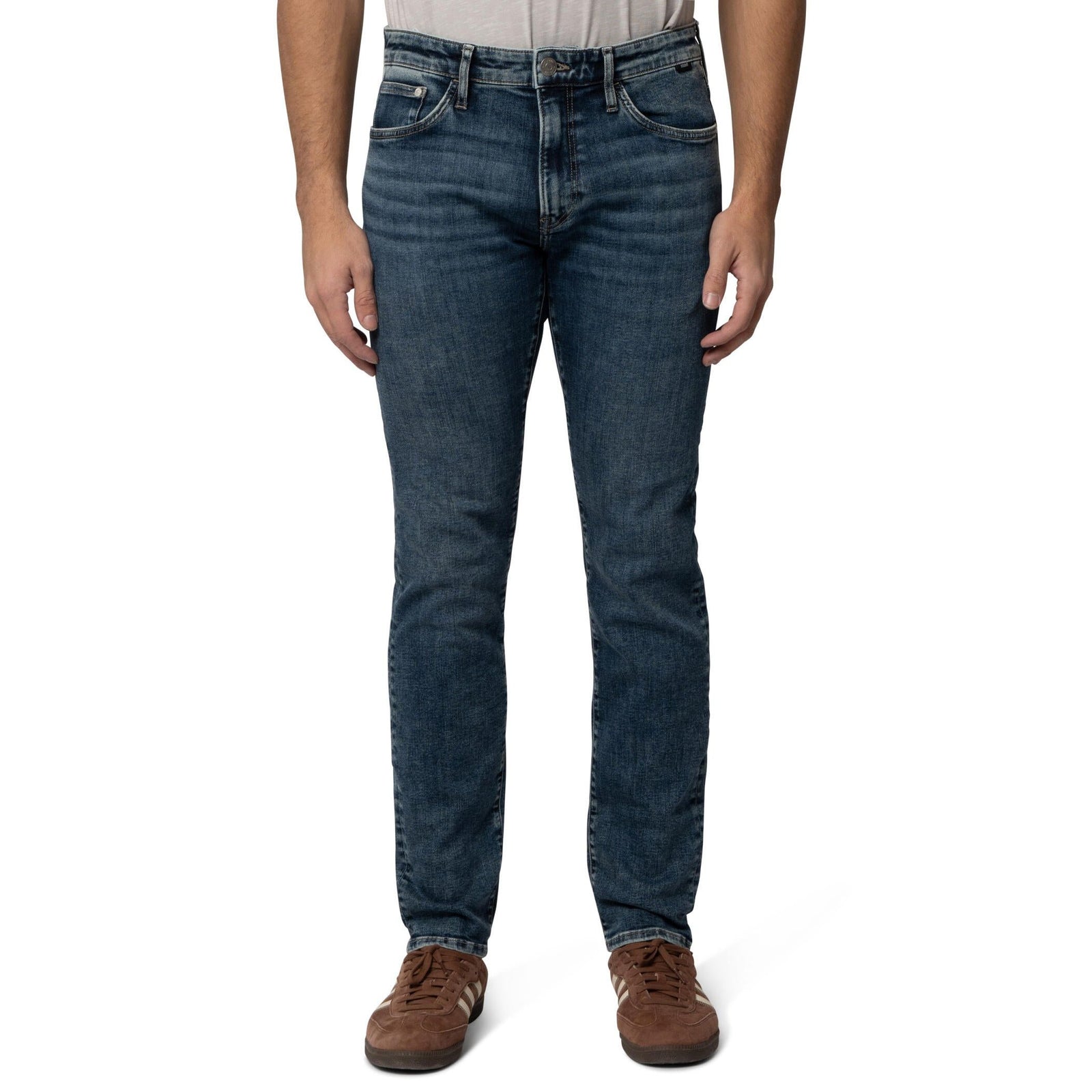 Mavi Jake Used Brushed Feather Blue Denim by Mavi: slim-leg indigo stretch jeans.