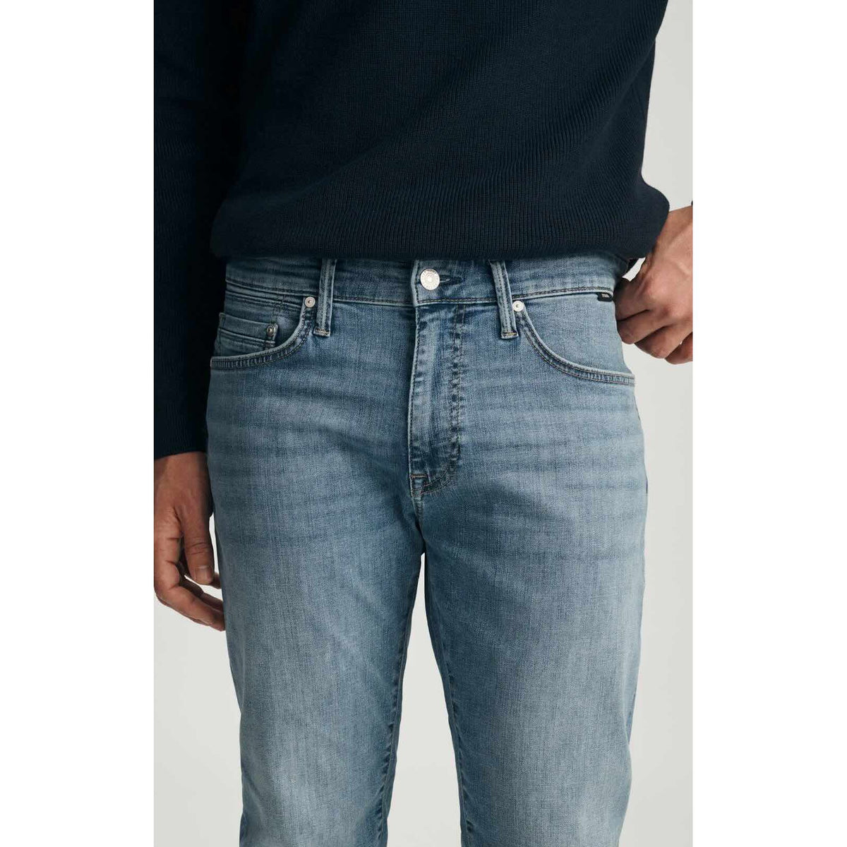 Mavi Marcus Mid Brushed Organic Vintage Denim jeans in light wash with regular rise and straight leg.