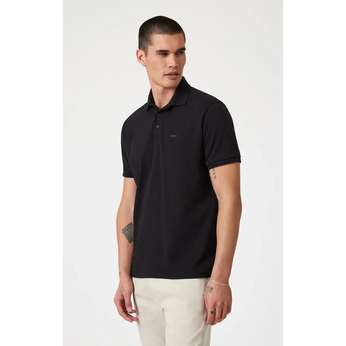 Mavi Athletic Polo Shirt in sleek black, featuring a slim fit, point collar, and iconic button placket for timeless style.
