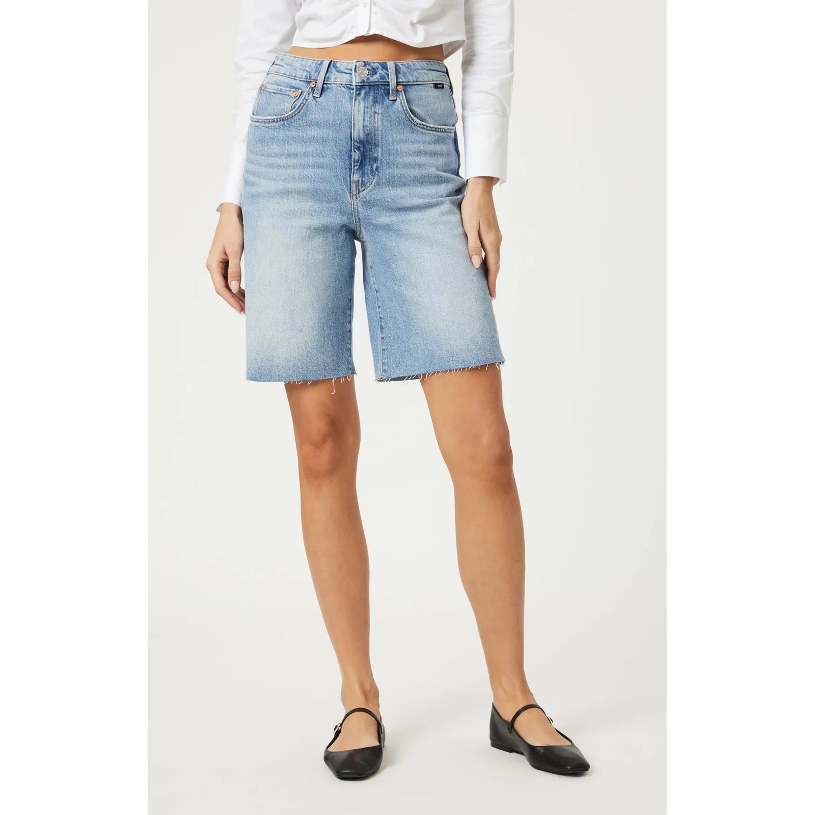 Mavi Selina Bermuda Shorts offer effortless style and luxury comfort in classic blue for a chic summer look.