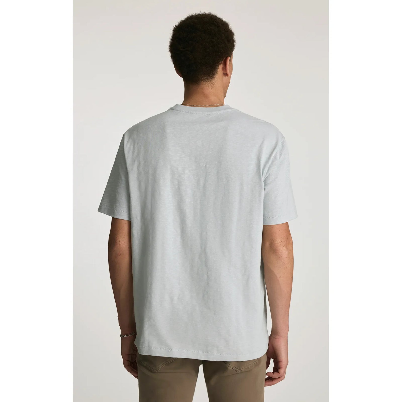 Mavi Slub Crew Neck Tee in light gray with textured fabric and relaxed fit, short sleeves, back view.