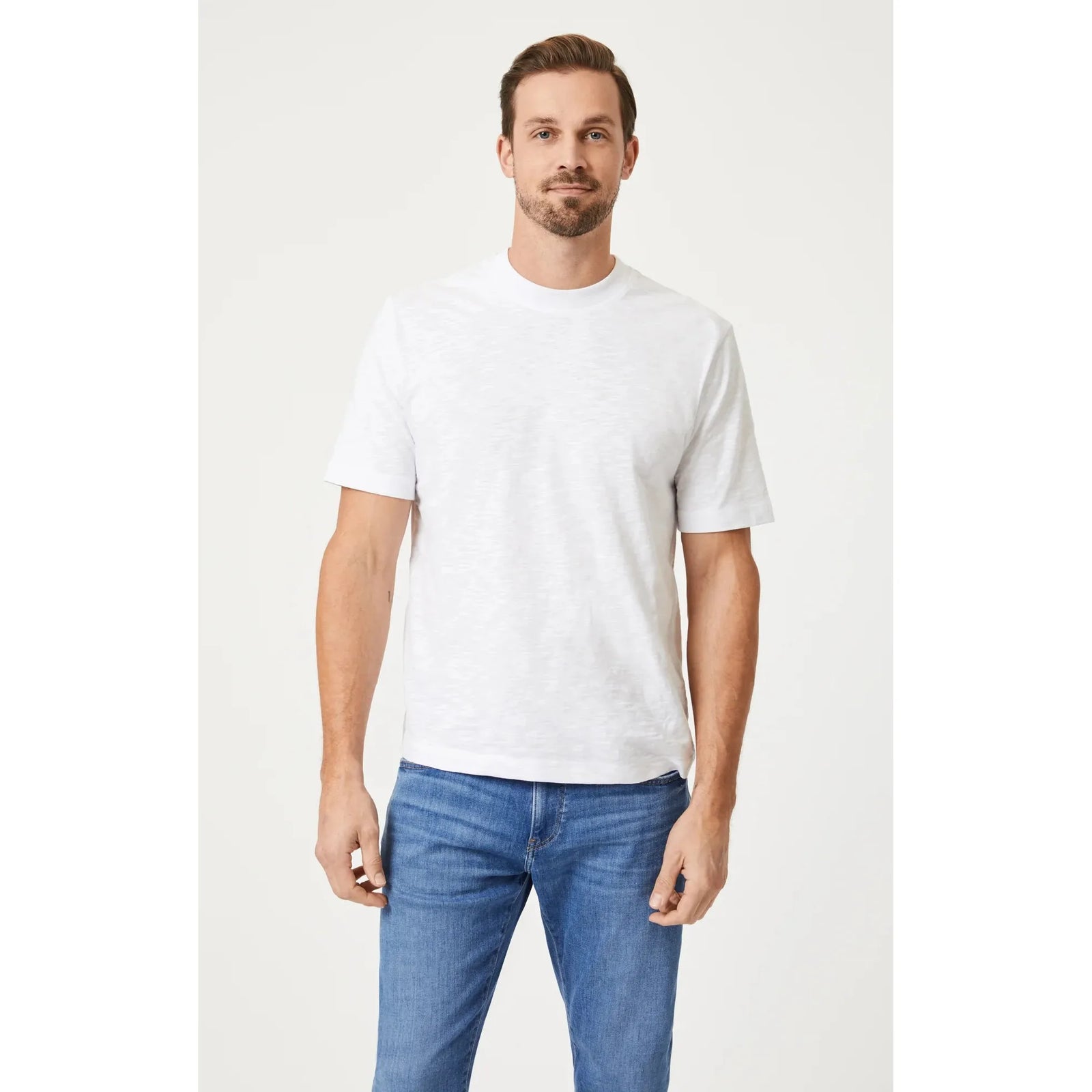 Mavi Slub Short Sleeve T-Shirt in white, offering a classic crewneck design and elegant trim for a polished look.