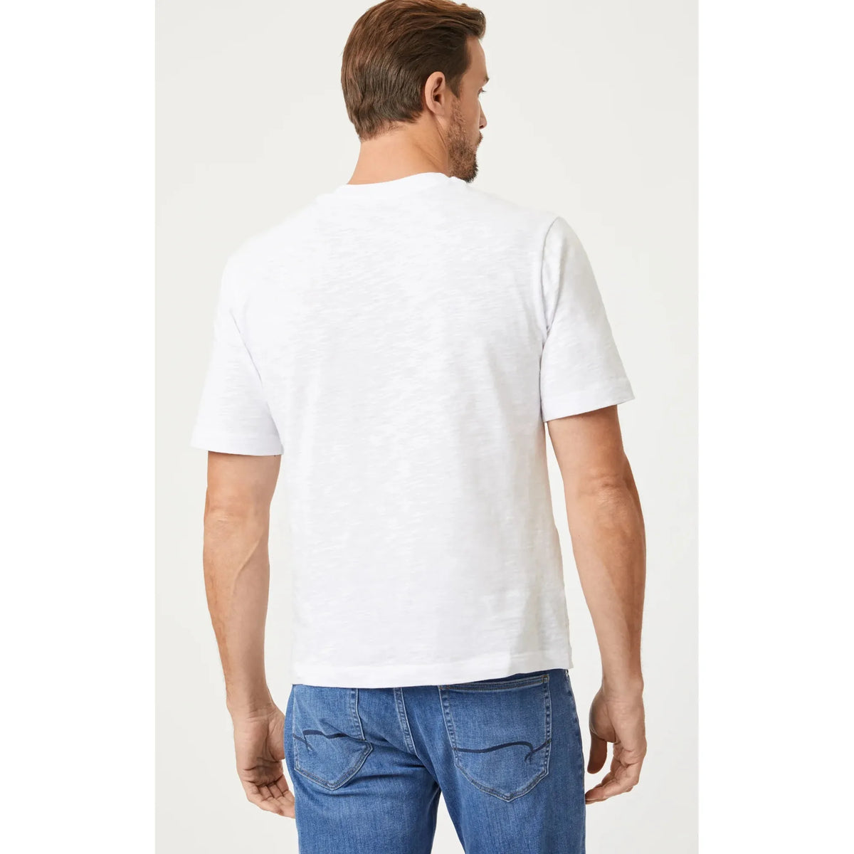 Mavi Slub Short Sleeve T-Shirt in white showcases a classic crewneck design with elegant trim detailing.