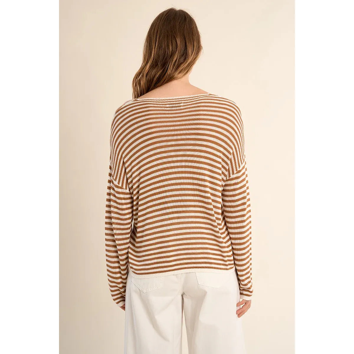 Molly Bracken striped long-sleeve sailor knit shirt with a relaxed oversized silhouette.