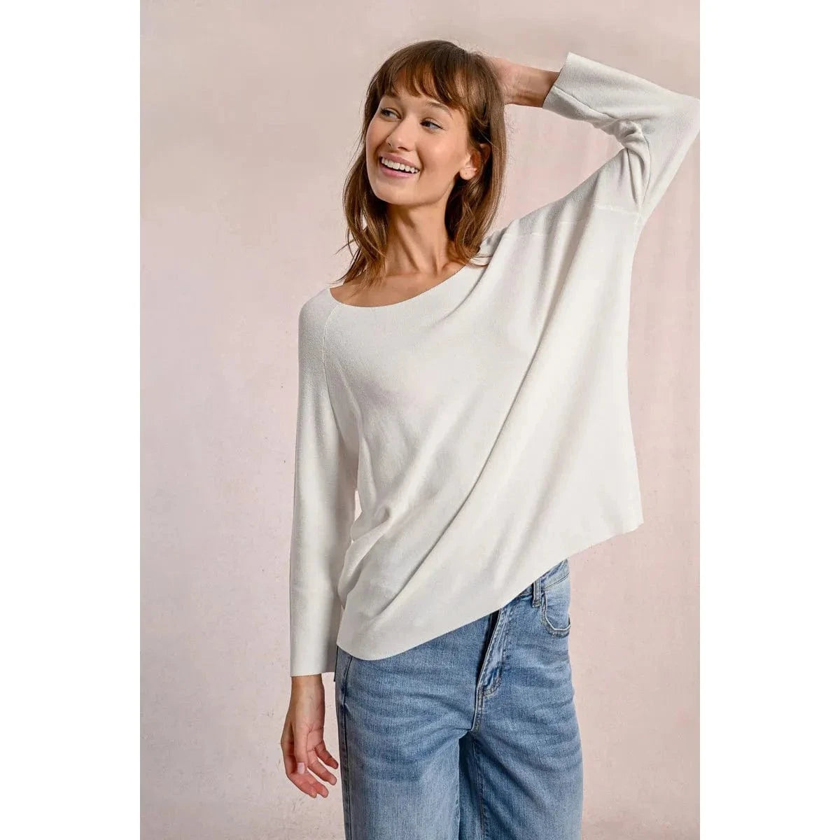 Cozy up in the Molly Bracken Long Sleeve Sweater, featuring a relaxed fit and stylish boat neckline for cooler days.