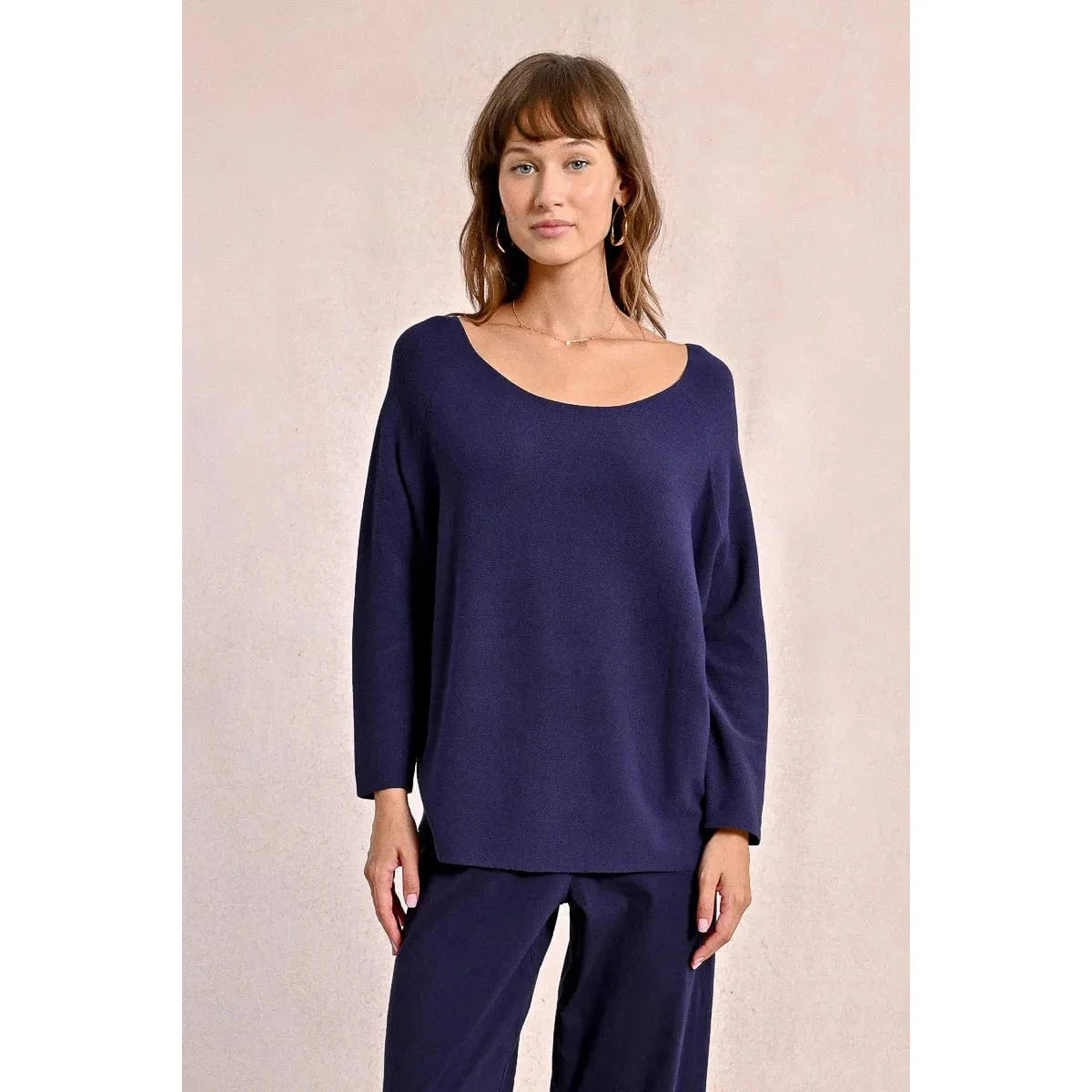 Cozy up in the Molly Bracken Long Sleeve Sweater, featuring a wide boat neckline and relaxed fit for stylish comfort.