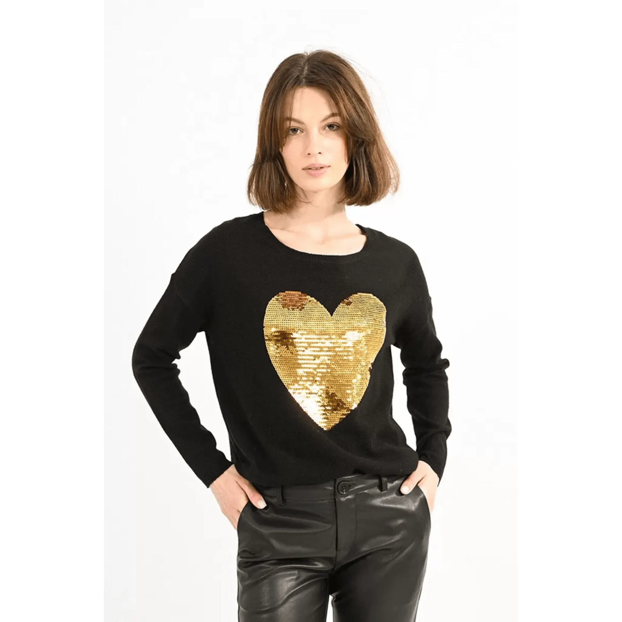 Molly Bracken Khaki / XS Molly Bracken Love Heart Metallic Sweater