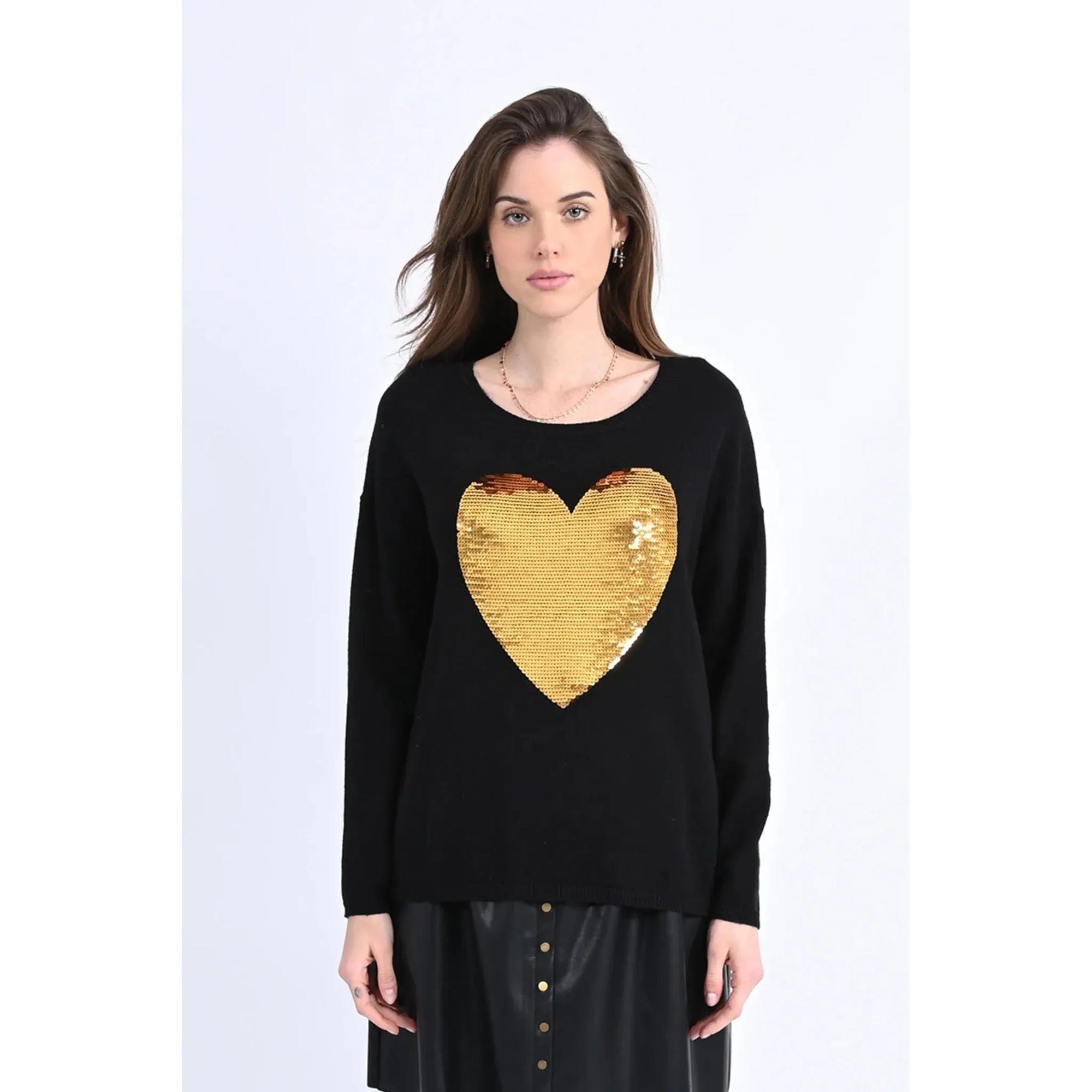 Molly Bracken Black / XS Molly Bracken Love Heart Metallic Sweater