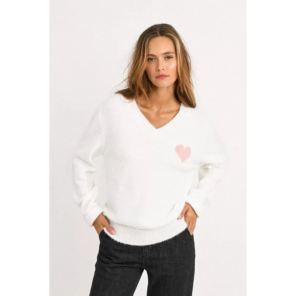 Molly Bracken Molly Bracken V-Neck Heart Sweater