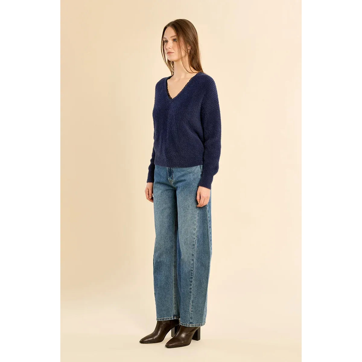Molly Bracken V-Neck Sweater w/Lace Detail