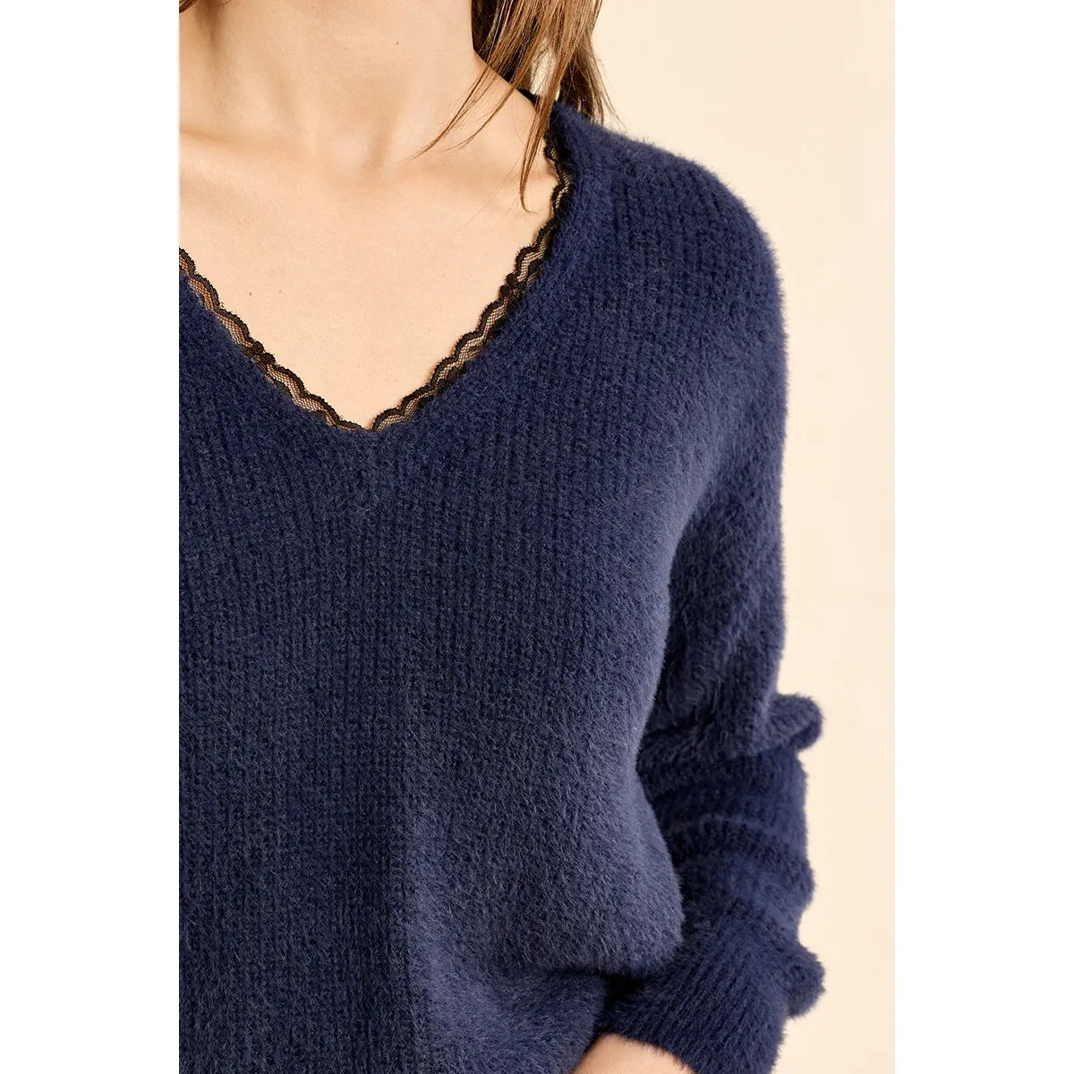 Molly Bracken V-Neck Sweater w/Lace Detail
