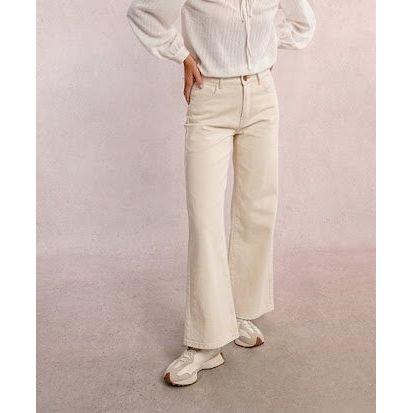 Molly Bracken Jamie Wide Leg Ecru Denim Pant in cream with relaxed wide-leg fit for taller figures.