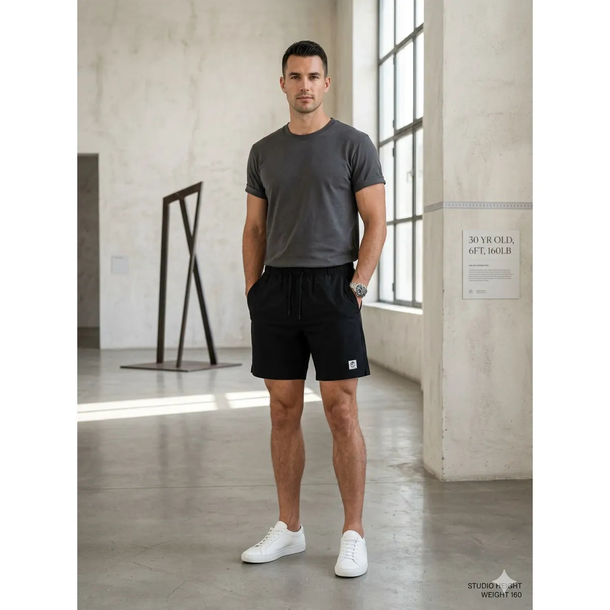 Park & Rec Nylon 2 in 1 Shorts on male model, black athletic shorts with 2-in-1 design and stretch fabric.