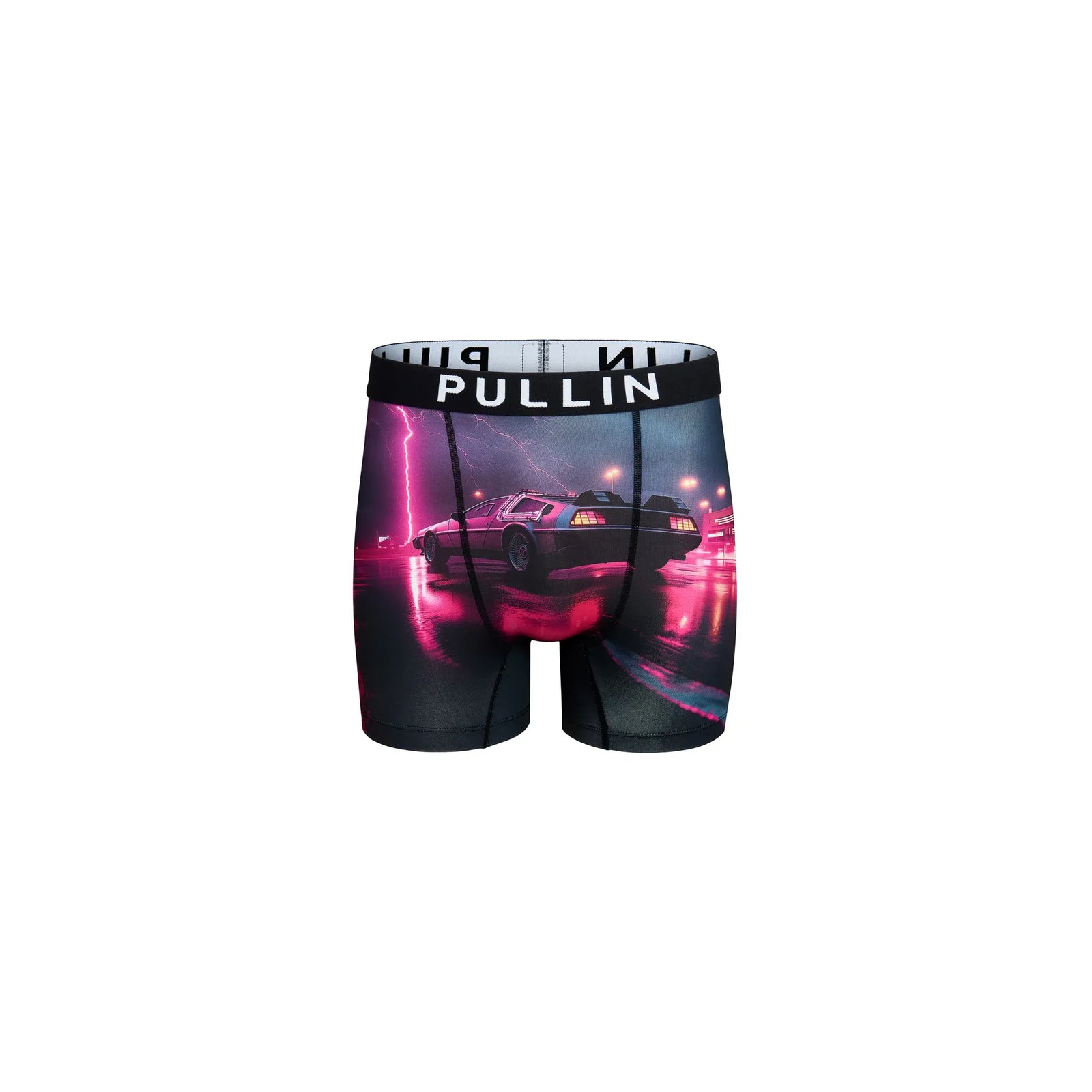 Pullin Fashion 2 Delo briefs with neon car print, long cut, wide crotch, flatlock seams, 40mm jacquard elastic