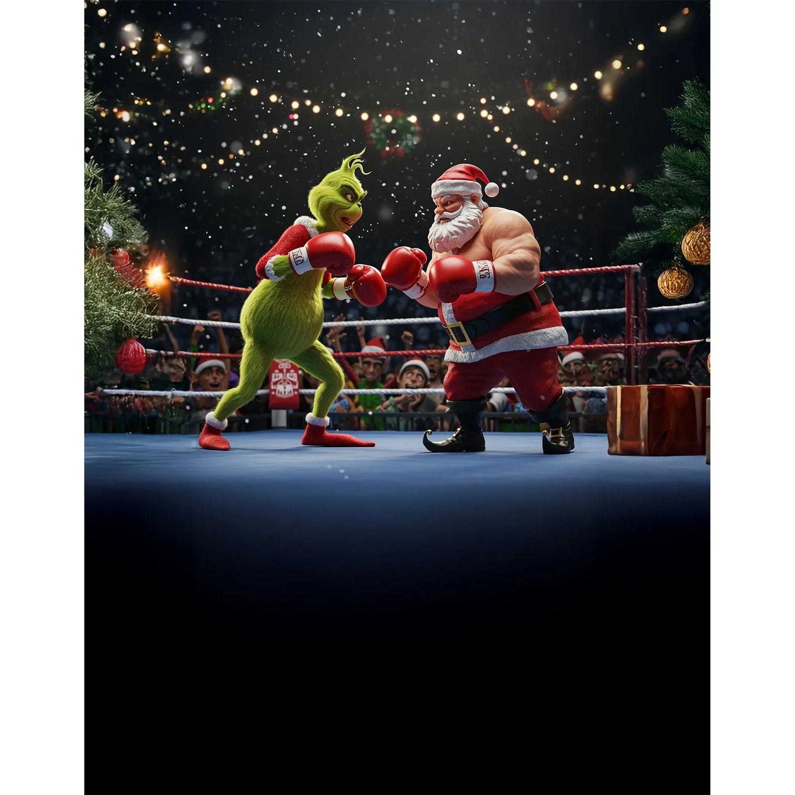 Pullin Fashion 2 Manomano Brief with boxing-ring Santa vs Grinch print and gold waistband