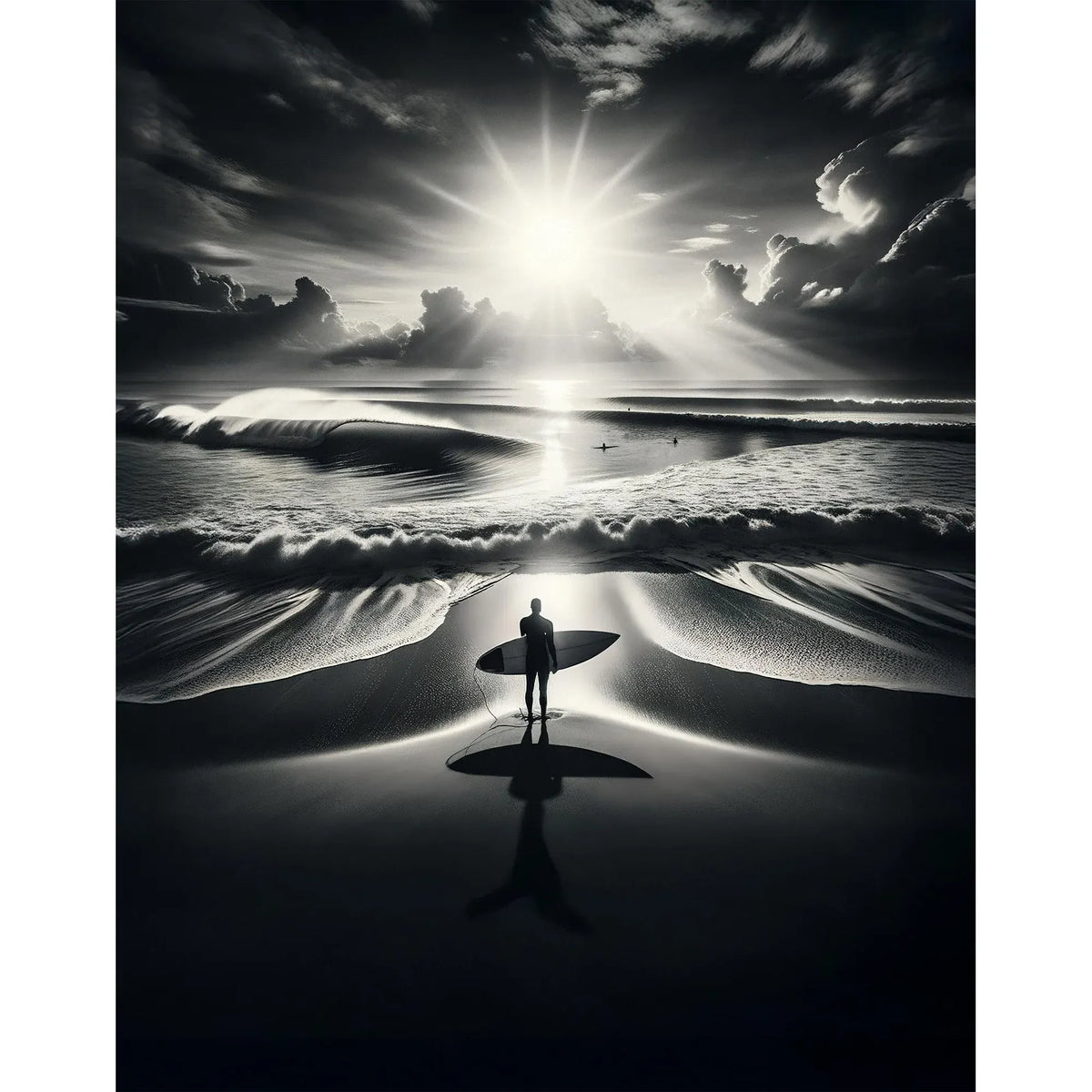 Surfer silhouette with board at sunset on wet sand, promoting Pullin Fashion 2 Ripsurf Brief with 40mm Jacquard elastic.