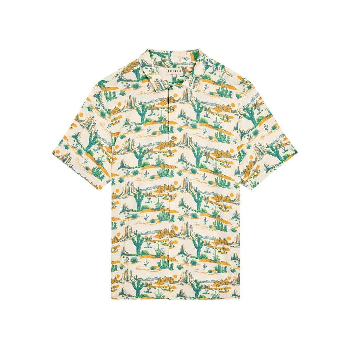 Pullin Farwest Beach Shirt featuring a vibrant Hawaiian pattern and coconut buttons for a stylish, relaxed look.