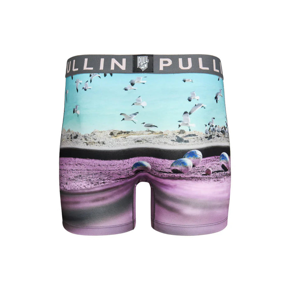 Pullin Fashion 2 Marseyl printed boxer shorts with long cut, seascape gradient design 40mm jacquard elastic back label.