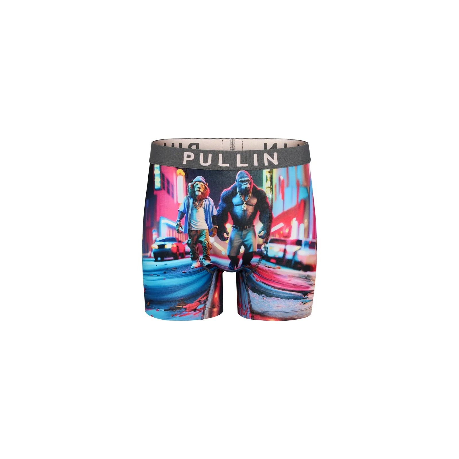 Pullin Fashion 2 Rapers Brief boxer shorts with city print featuring two gorillas and a wide 40mm jacquard waistband.