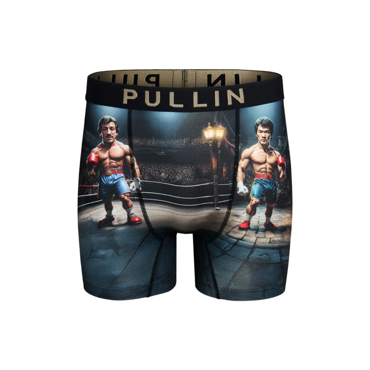 Pullin Fashion 2 Rocklee printed boxer shorts with long cut and boxing-ring artwork.