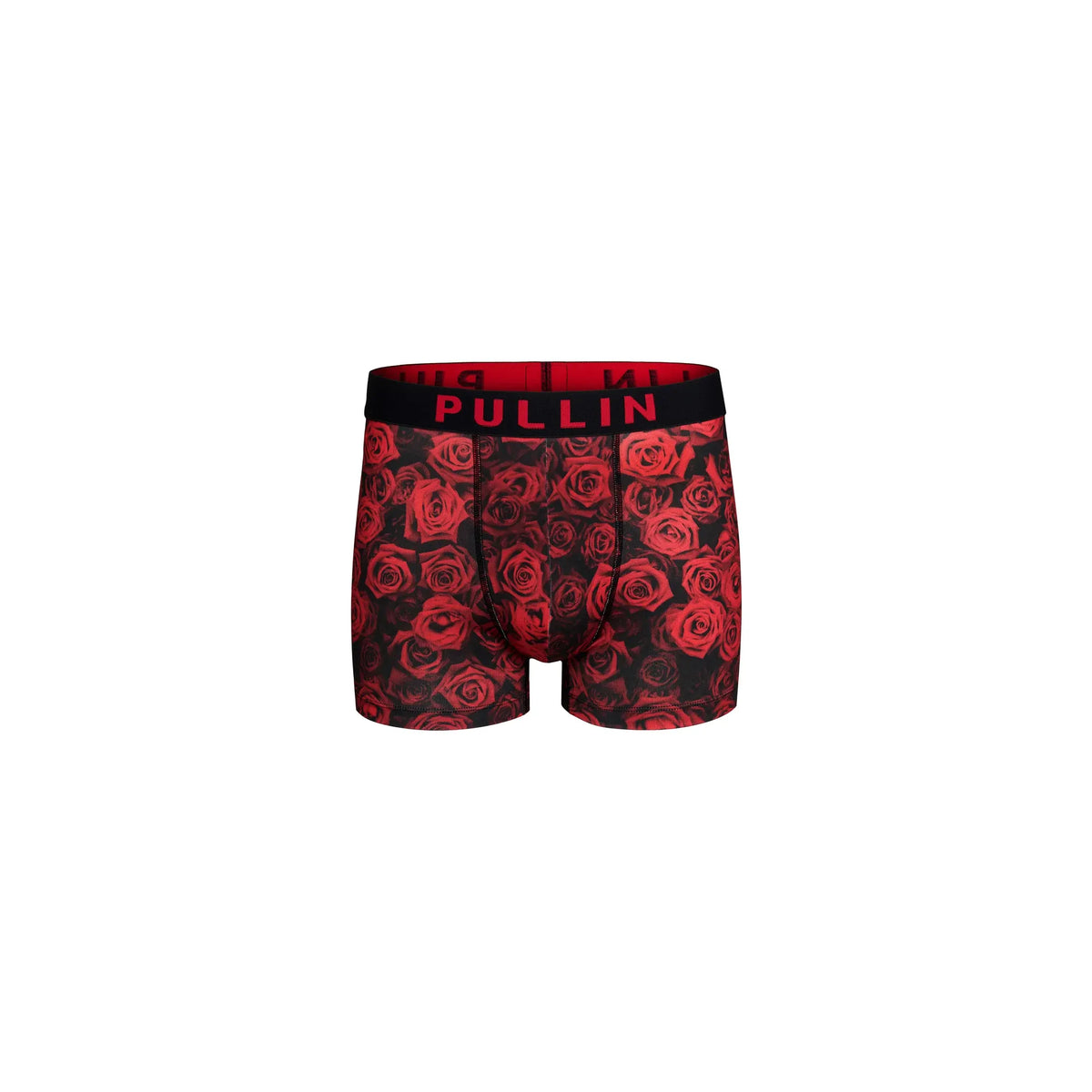 Pullin Master Amour boxer brief in red rose print with black 40mm jacquard waistband