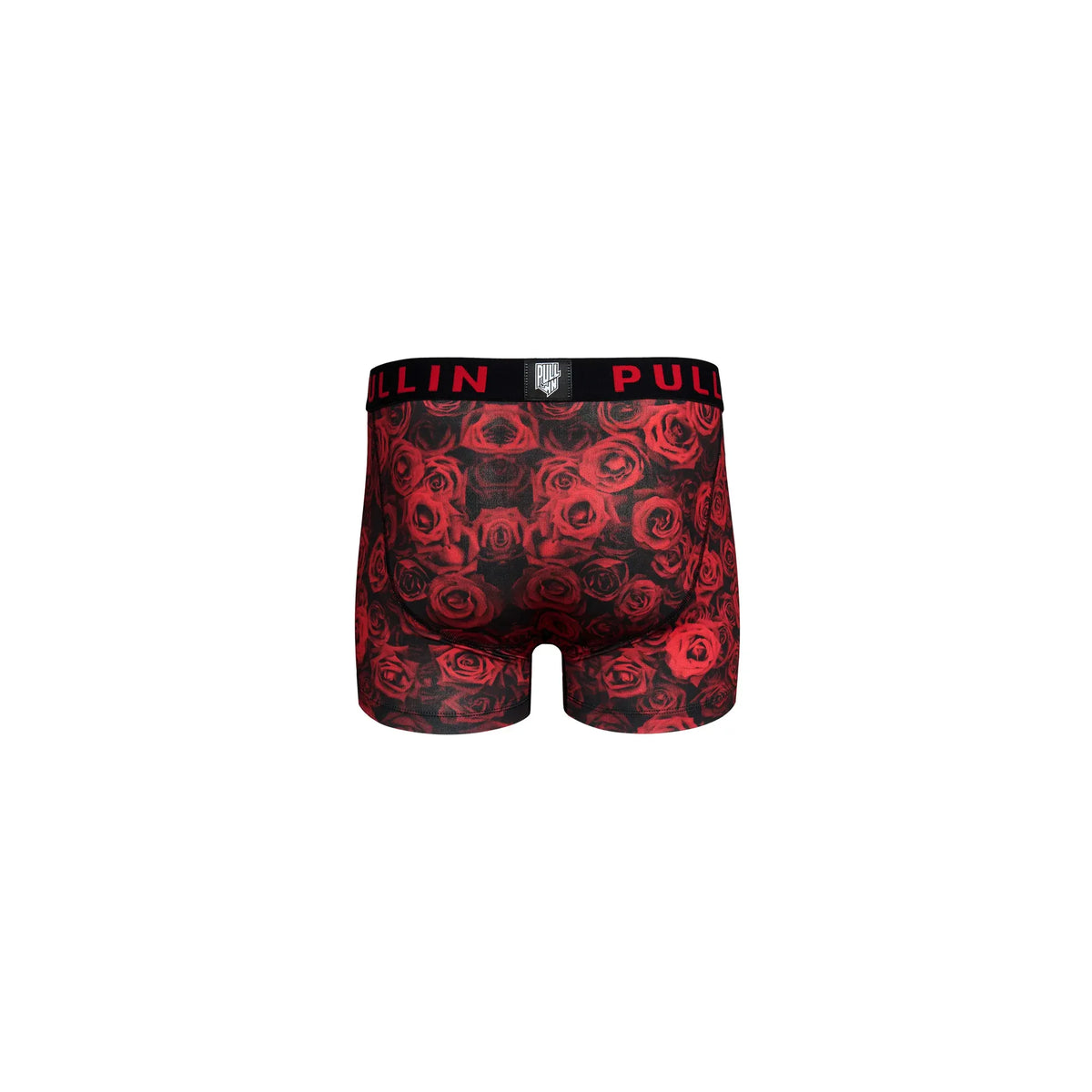 Pullin Master Amour boxer briefs in red rose print with wide 40mm black waistband.