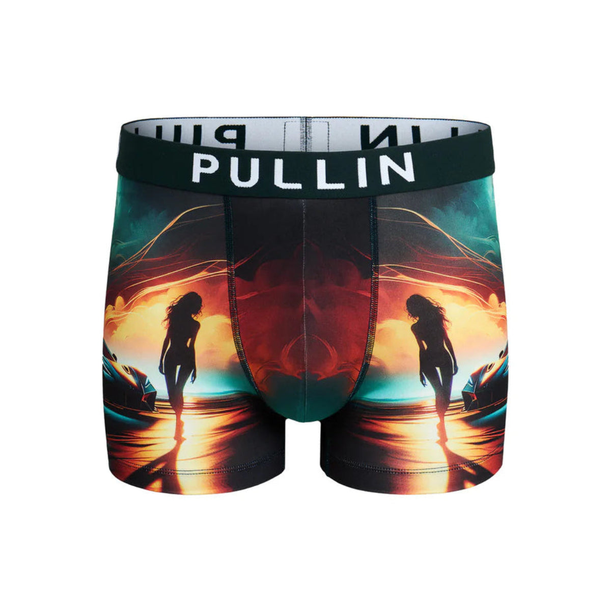 Pullin Master Beast Boxer Brief with OuOu print featuring sunset silhouette art and a wide jacquard waistband.