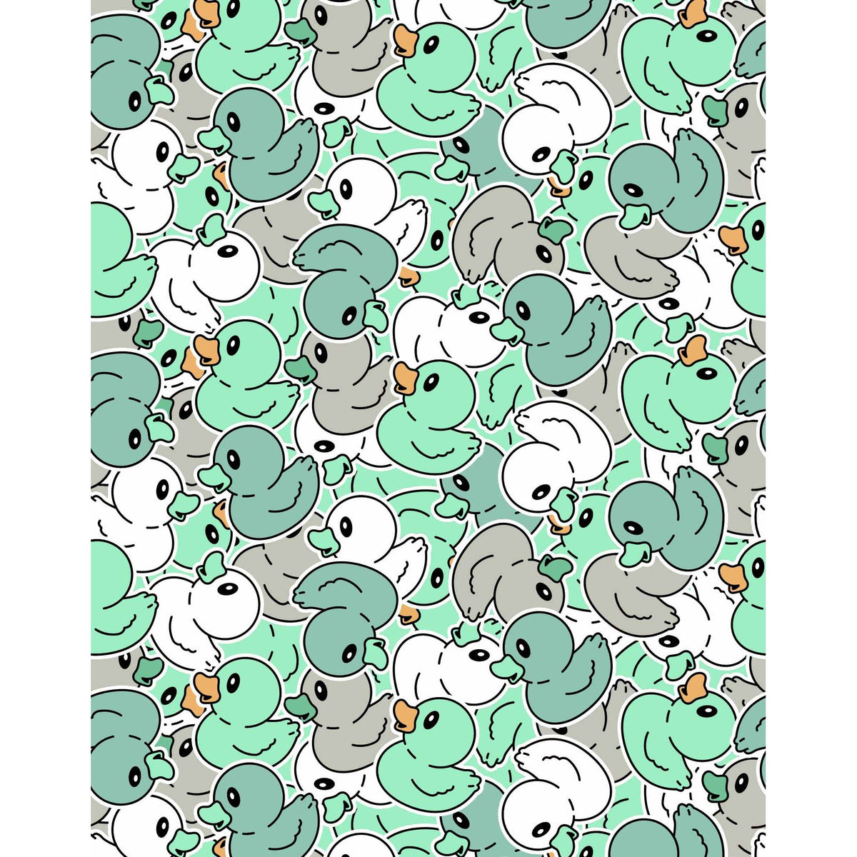 Duck-pattern fabric for Pullin Master JouJou Boxer Brief with teal and gray ducks on mint background.