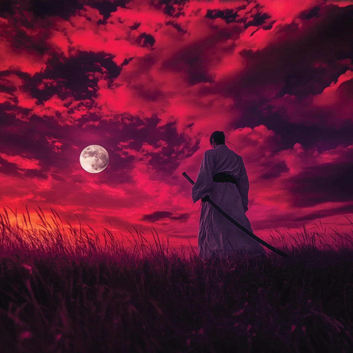 Pullin Master Samurai boxer briefs with a red moonlit landscape print and a wide 40mm jacquard waistband.