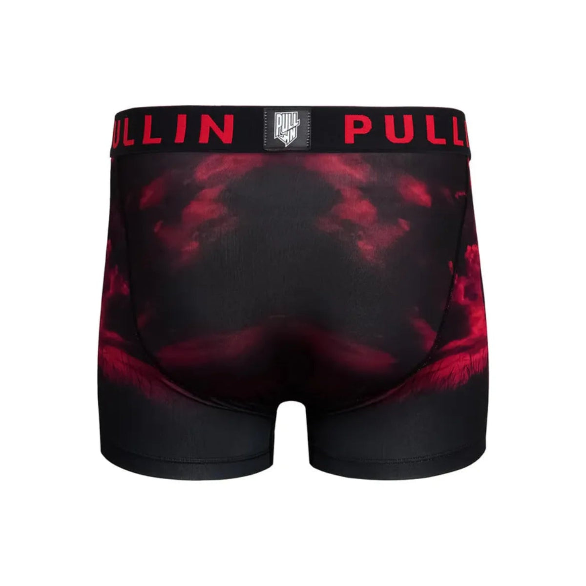 Pullin Master Samurai boxer briefs with red-black print, 40mm jacquard elastic band, back yoke shapes buttocks.