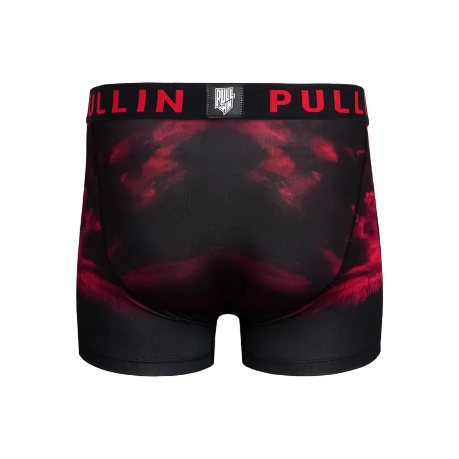 Pullin Master Samurai boxer briefs with red-black print, 40mm jacquard elastic band, back yoke shapes buttocks.