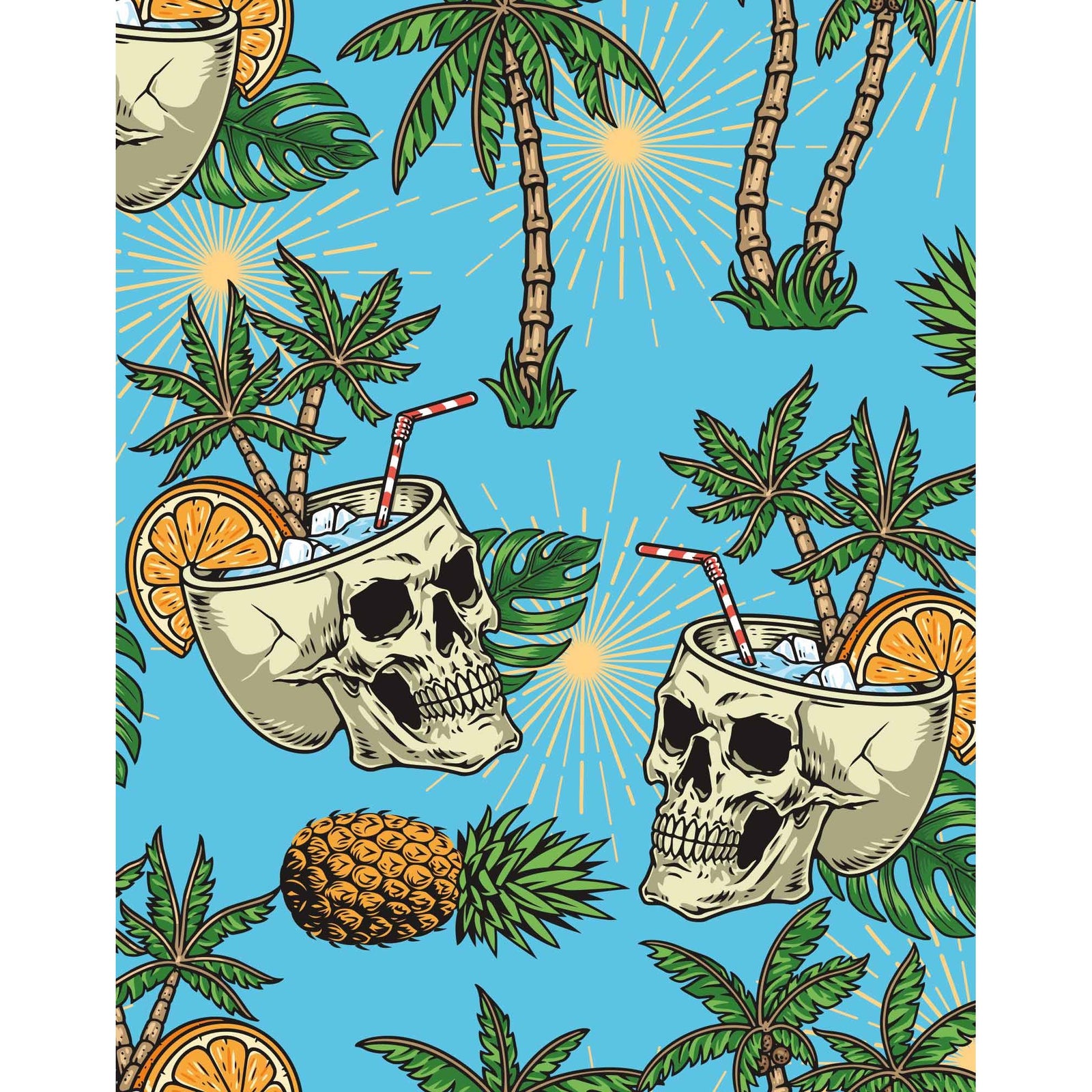 Colorful Pullin Master Skucock Boxer Brief featuring a skull and palm tree design, made for comfort and style.