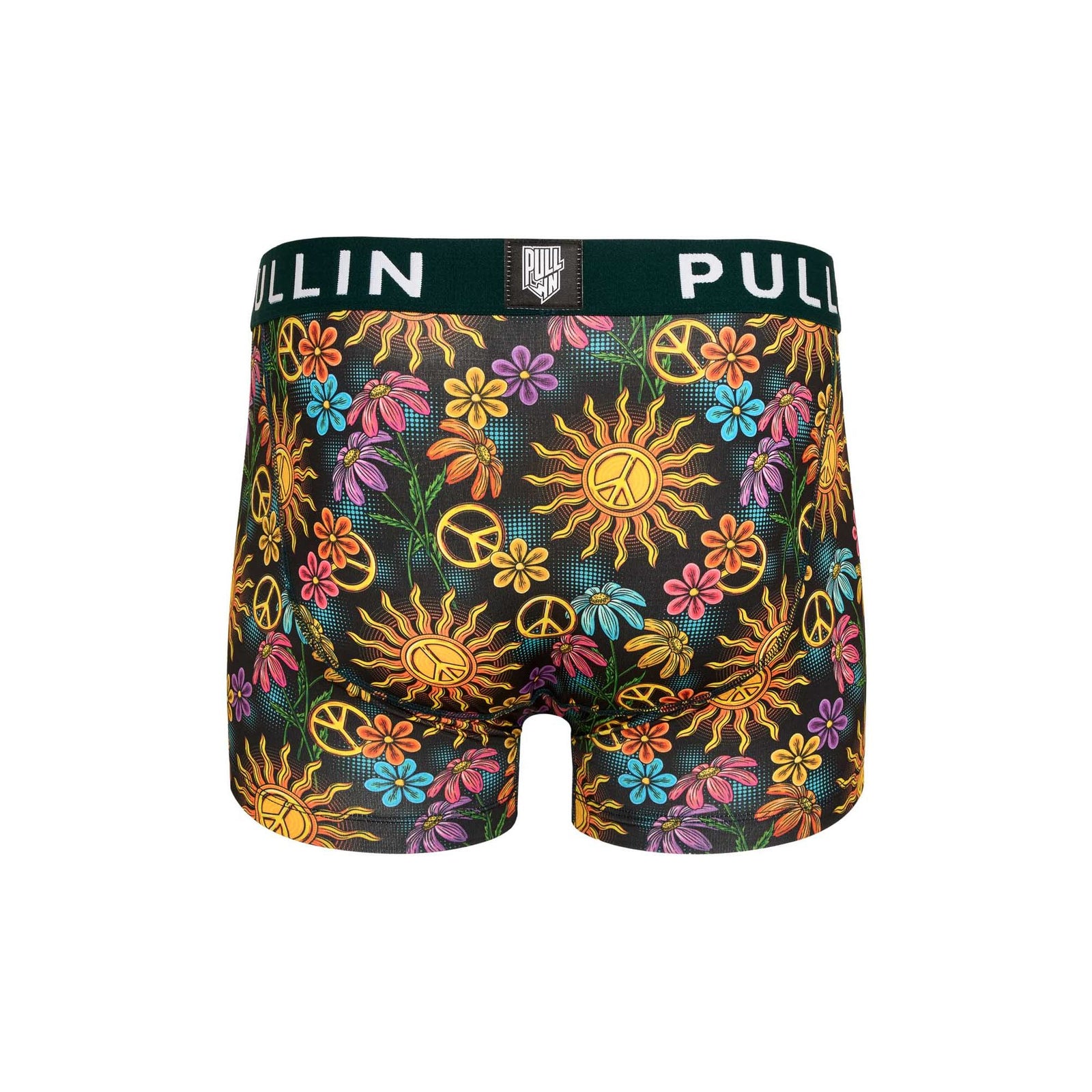 Colorful Pullin Master Sunor Boxer Brief featuring a vibrant floral and sun pattern, crafted for comfort and fit.